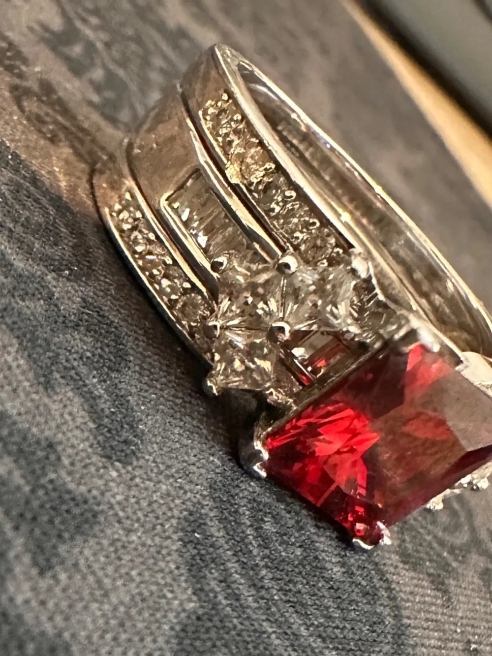 Red Princess Cut Three Piece Statement Ring Set